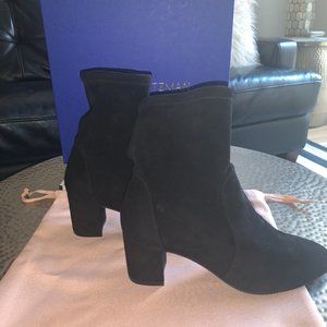 New Stuart Weitzman Yulian 70 Suede Black Booties with heel-size 9